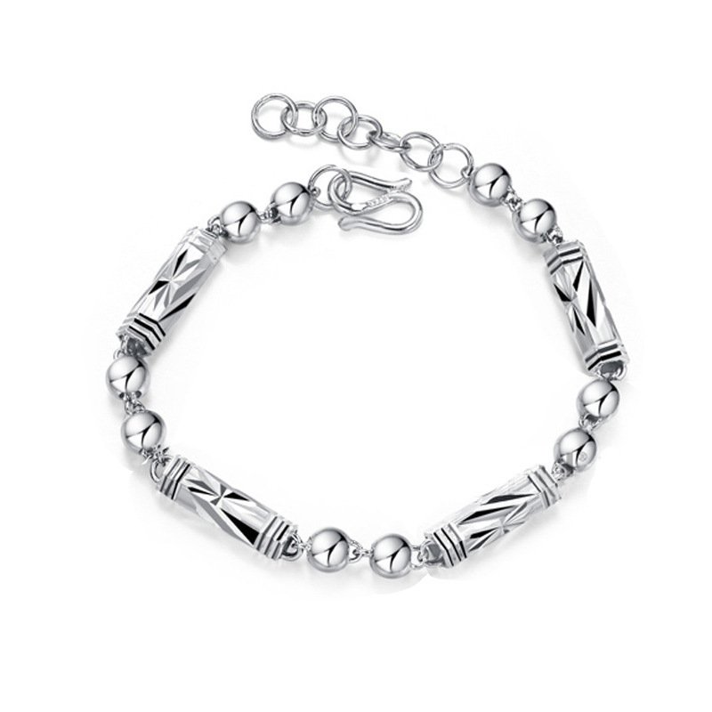 Round beads slub tube Buddha beads silver bracelet men's trendy ethnic trend domineering hexagonal tube hand jewelry birthday gift Round beads slub tube Buddha beads silver bracelet men's trendy ethnic trend domineering hexagonal tube hand jewelry birthday gift