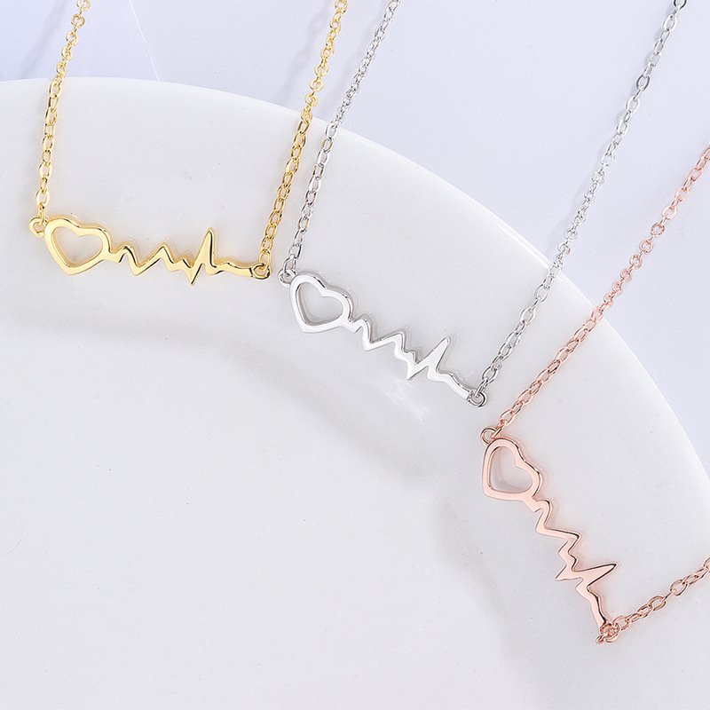 Creative s999 sterling silver electrocardiogram necklace women 2020 new light luxury love clavicle chain heartbeat induction