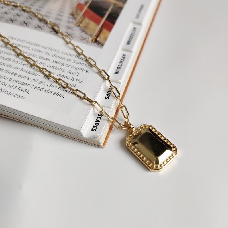 Wind jewelry 925 sterling silver rectangular mirror design style net red necklace necklace Wind jewelry 925 sterling silver rectangular mirror design style net red necklace necklace
