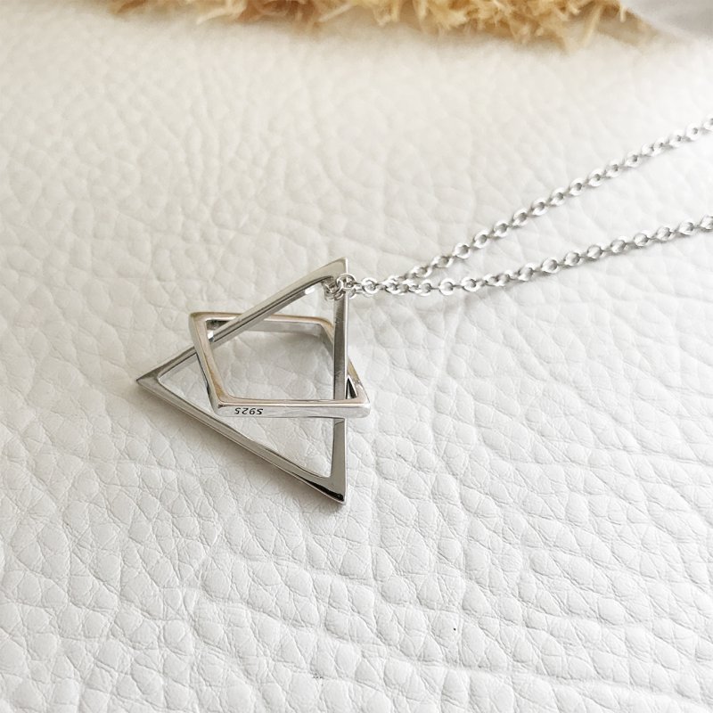 Silver S925 Sterling Silver Square Triangle Geometric Shape Modern Personality Necklace Pendant Silver S925 Sterling Silver Square Triangle Geometric Shape Modern Personality Necklace Pendant