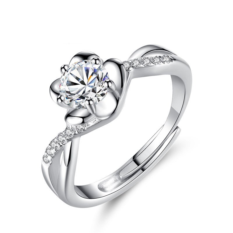 Flower ring female, trendy student open version ring peach blossom personalized jewelry Valentine's day gift for girlfriend